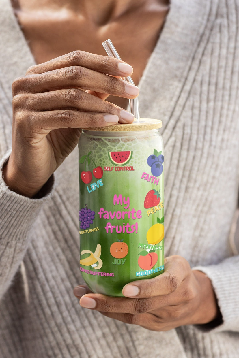 My Favorite Fruits sipper glass | 16oz Fruit Pattern Tumbler