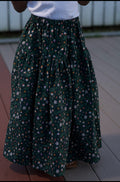 Green Girls Floral Maxi Skirt with Matching Purse- Cotton Tiered Skirt