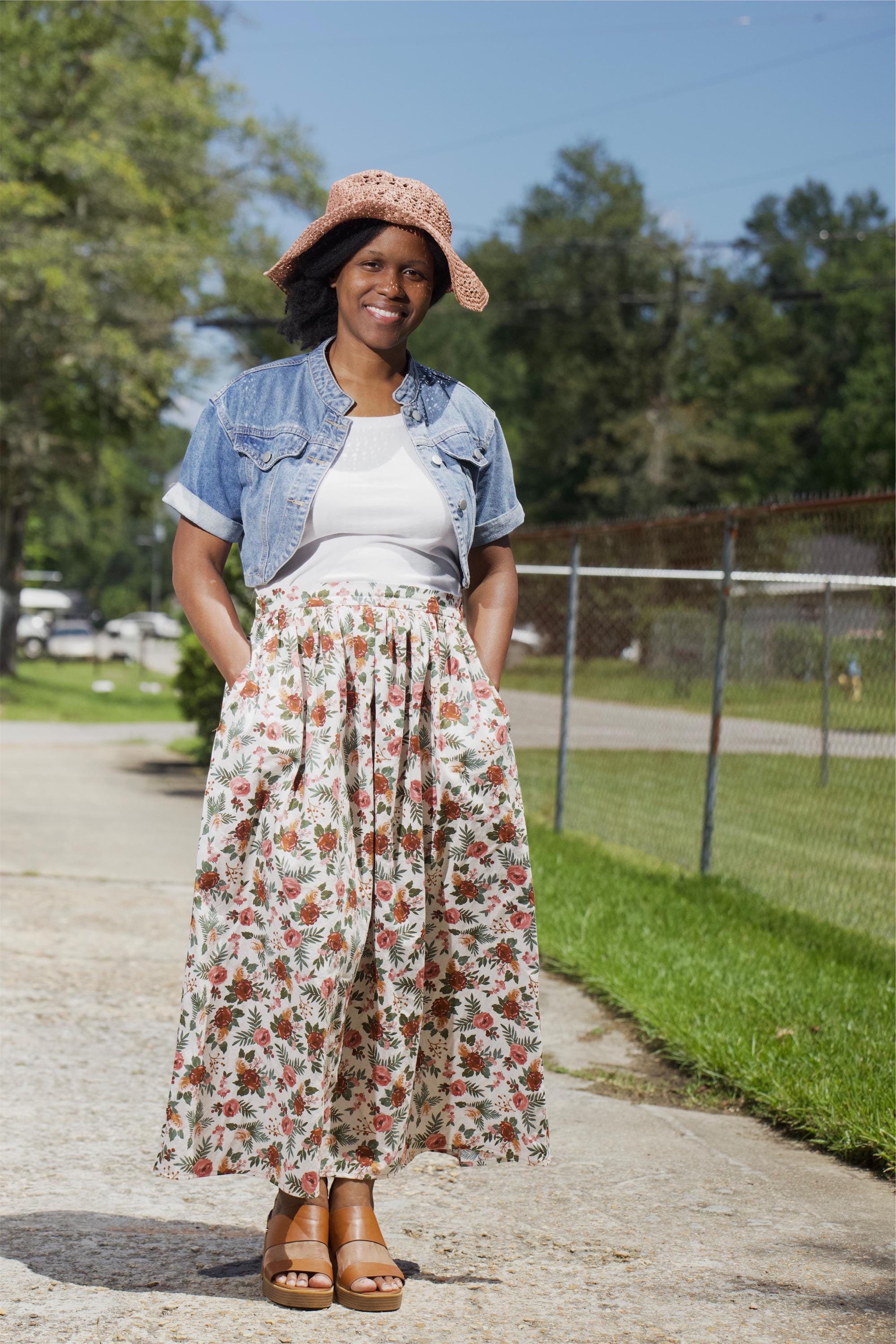Beginner Midi Maxi Skirt Sewing Pattern - Flat Waistband, Pockets (PDF Pattern)