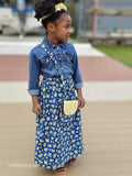 Modest Blue Floral Maxi Girls Skirt- 100% Cotton
