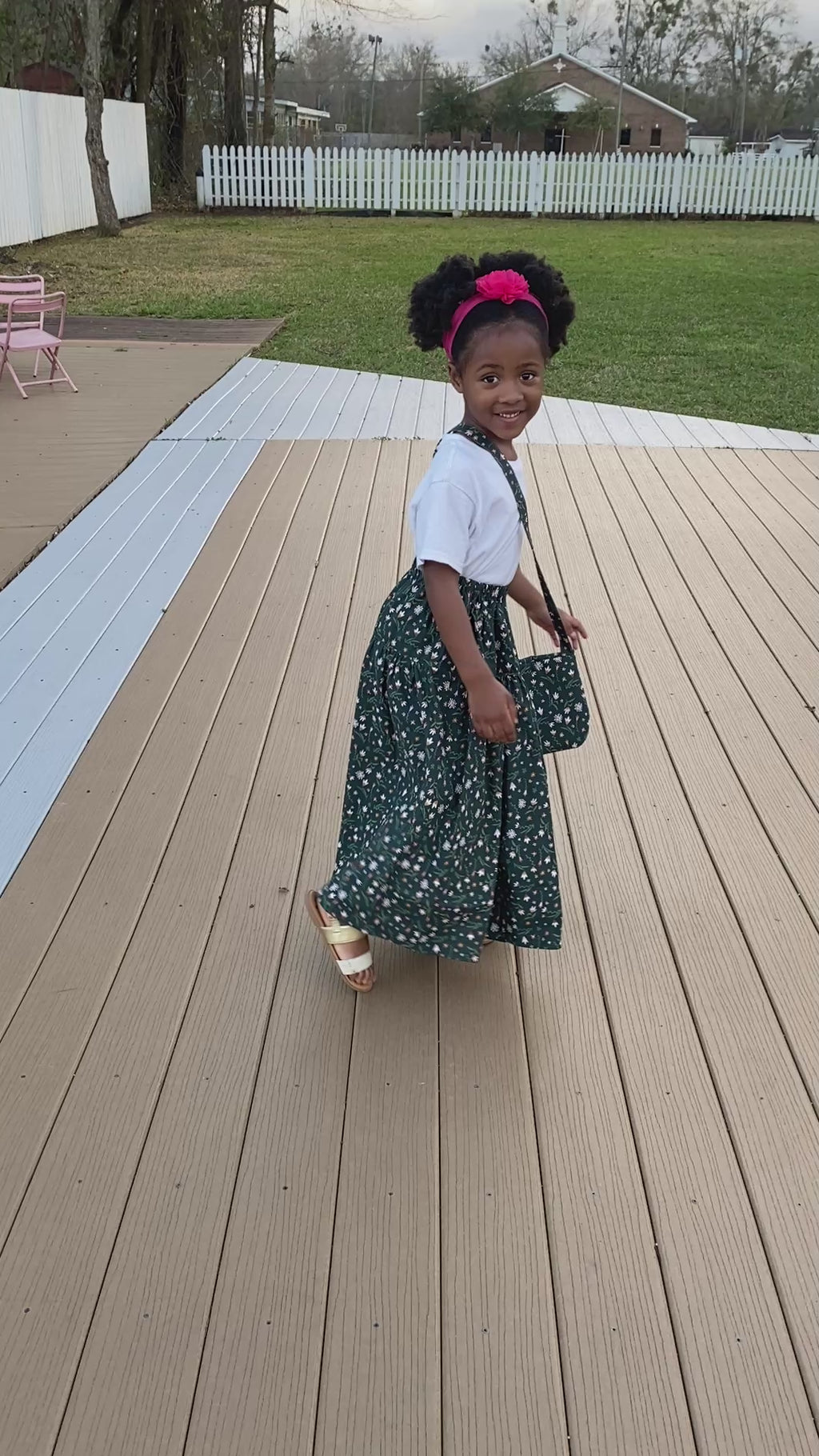 Green Girls Floral Maxi Skirt with Matching Purse- Cotton Tiered Skirt